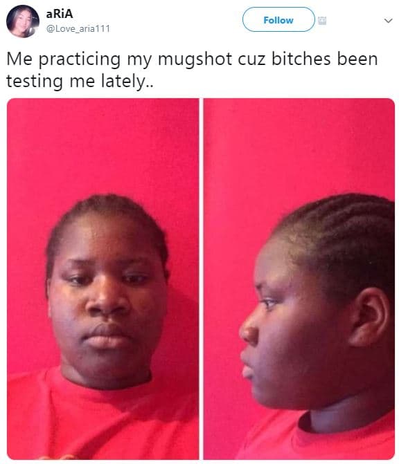 Aria love_aria111 follow me practicing my mugshot cuz bitches been testing me la