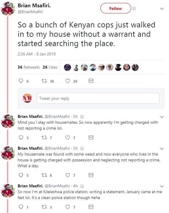 Brian msafiri. brianmsafiri follow so a bunch of kenyan cops just walked in to m