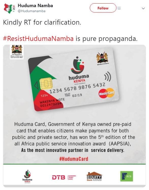 Huduma namba hudumanamba follow kindly rt for clarification. resisthudumanamba i