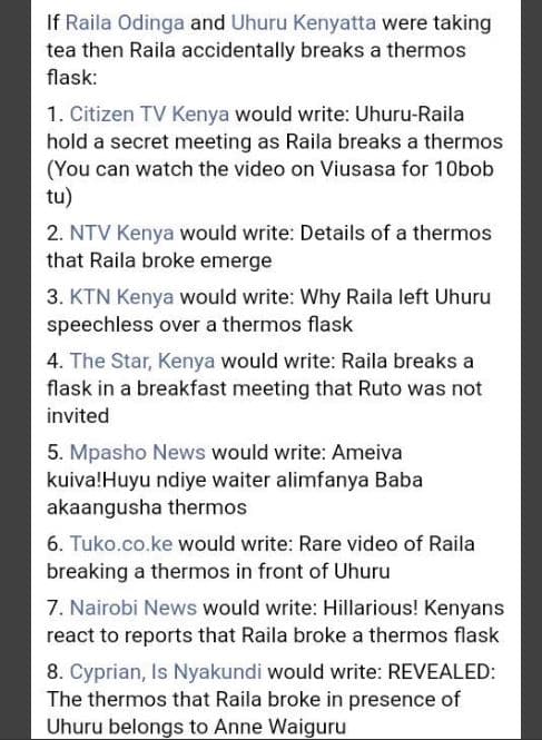 If raila odinga and uhuru kenyatta were taking tea then raila accidentally break