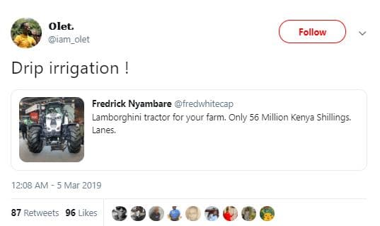Olet. iam_olet follow drip irrigation fredrick nyambare frecwhitecap lamborghini