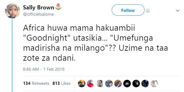 Sally brown officielsalome follow africa huwa mama hakuambii goodnight utasikia.