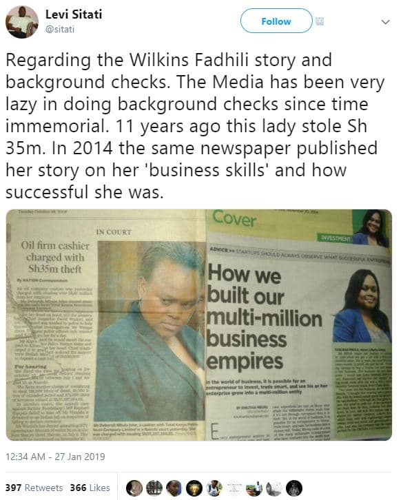 Levi sitati sitatı follow regarding the wilkins fadhili story and background che