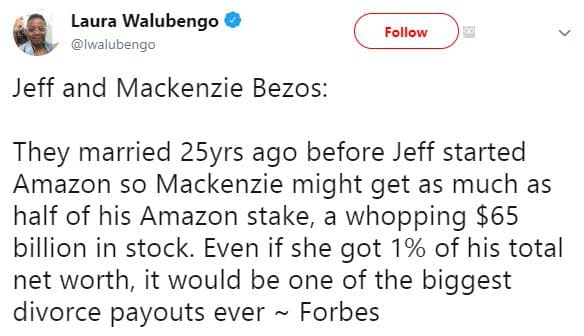 Laura walubengo iwalubengo follow jeff and mackenzie bezos they married 25yrs ag