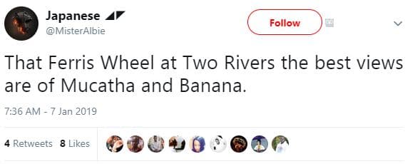 Japanese misteralbie follow that ferris wheel at two rivers the best views are o