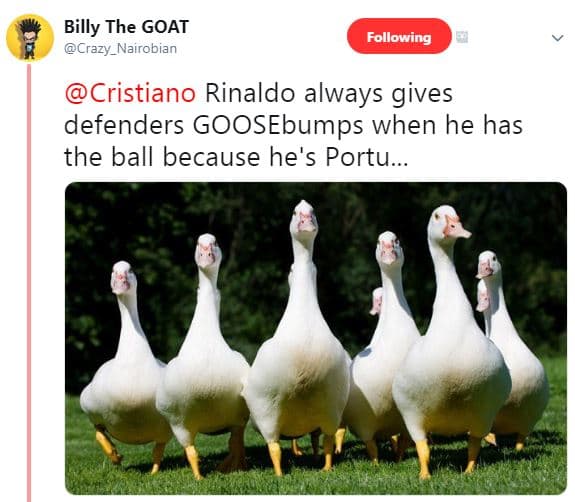 Billy the goat crazy_nairobian following cristiano rinaldo always gives defender
