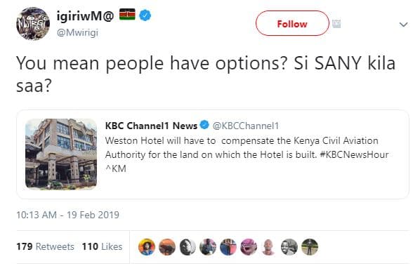 Igiriwm mwirigi follow you mean people have options? si sany kila saa? kbc chann