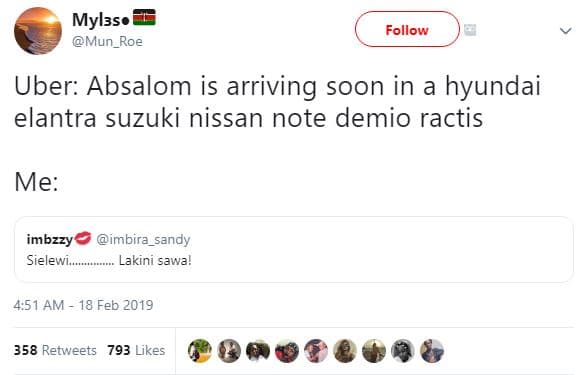 Mylsse mun_roe follow uber absalom is arriving soon in a hyundai elantra suzuki