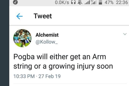 0.okis 6 47 22.36 tweet alchemist kollow _ pogba will either get an arm string o