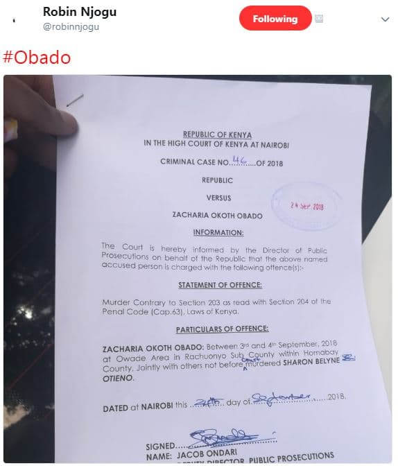 Robin njogu robinnjogu following obado republic_of kenya in the high court of ke