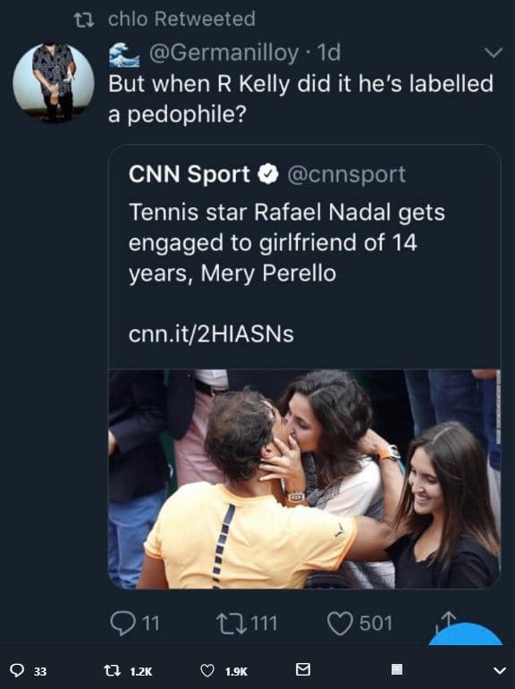 Tl chlo retweeted germanilloy id but when r kelly did it he's labelled a pedophi