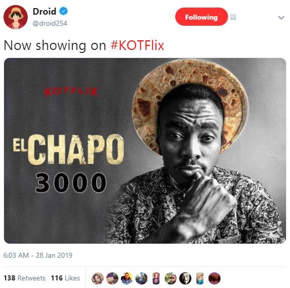 Droid droid254 following now showing on kotflix 1 s echapo 6,03 am 28 jan 138 re