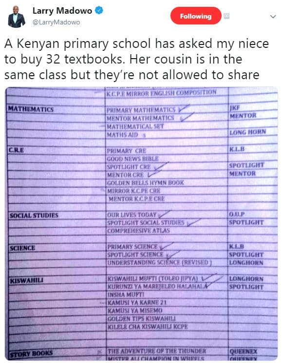 Larry madowo larrymadowo following kenyan primary school has asked my niece to b