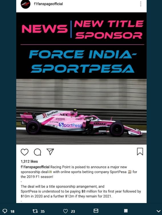 Fifanspageofficial new title news sponso? force india sport?esa spotauso nec a s