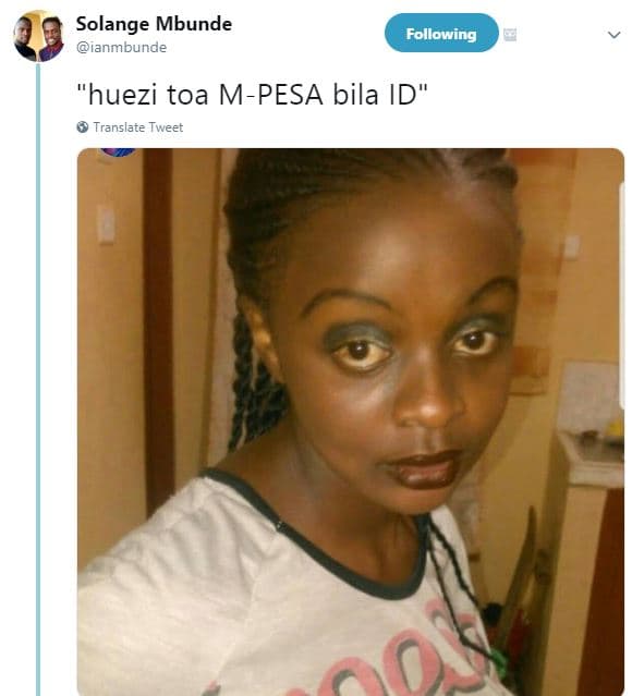 Solange mbunde ianmbunde following huezi toa mpesa bila id translate tweet