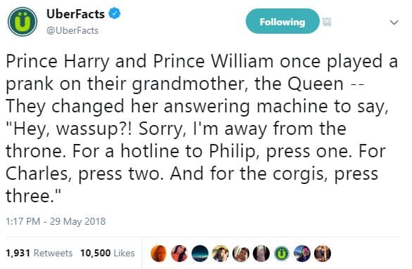 Uberfacts uberfacts following prince harry and prince william once played a pran