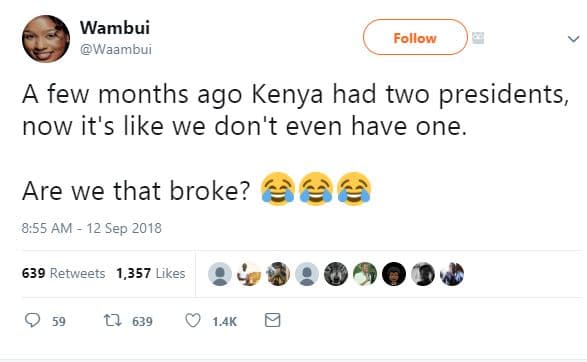 Wambui waambui follow few months ago kenya had two presidents, now it's like we