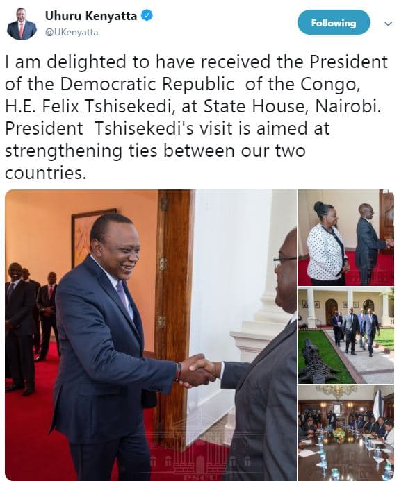 Uhuru kenyatta ukenyatta following am delighted to have received the president o