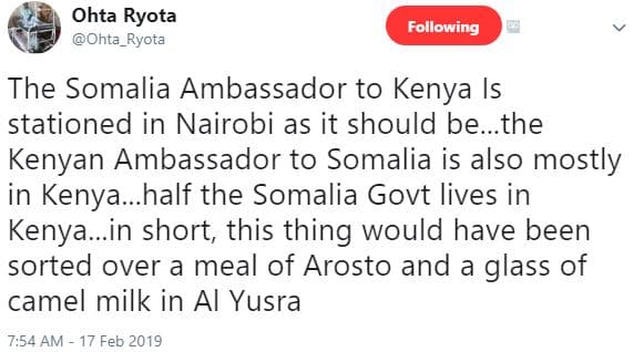 Ohta ryota ohta_ryota following the somalia ambassador to kenya is stationed in