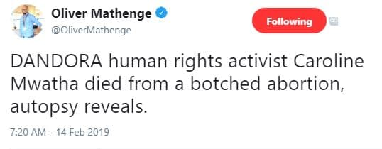 Oliver mathenge olivermathenge following dandora human rights activist caroline