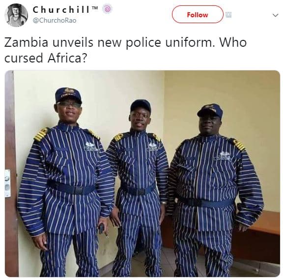 Chu r chill churchorao follow zambia unveils new police uniform who cursed afric