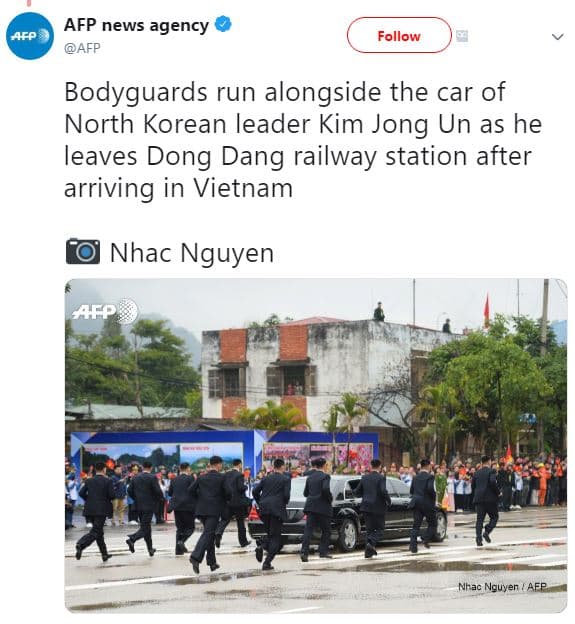 Afp news agency afp afp follow bodyguards run alongside the car of north korean