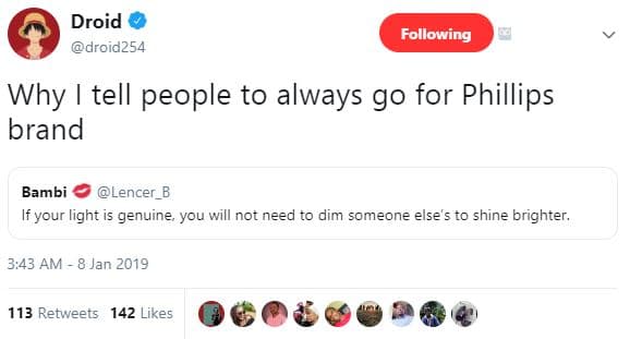 Droid droid254 following why tell people to always go for phillips brand bambi l