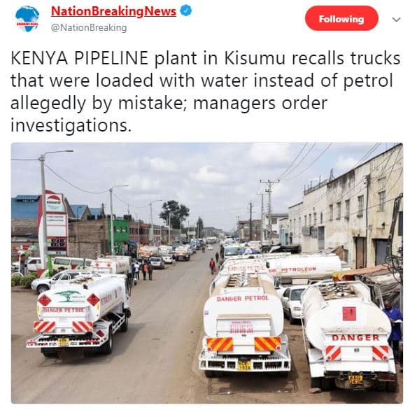 Nationbreakingnews nationbreaking following kenya pipeline plant in kisumu recal