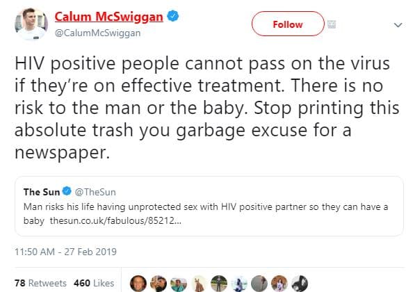 Calum mcswiggan calummcswiggan follow hiv positive people cannot pass on the vir
