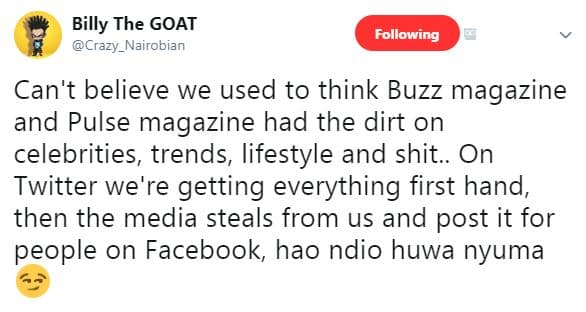 Billy the goat crazy_nairobian following can't believe we used to think buzz mag