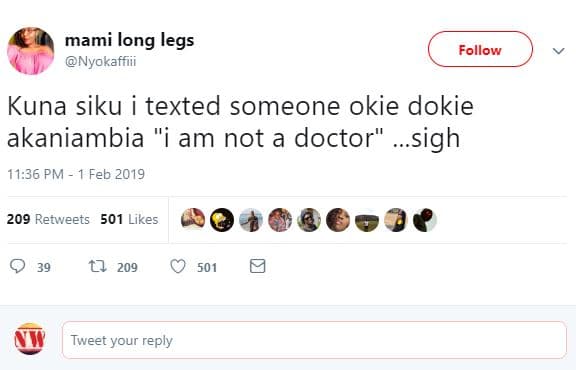 Mami long legs nyokaffiii follow kuna siku texted someone okie dokie akaniambia