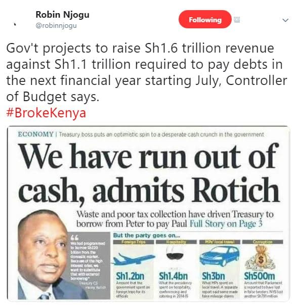 Robin njogu robinnjogu following gov't projects to raise sh1.6 trillion revenue