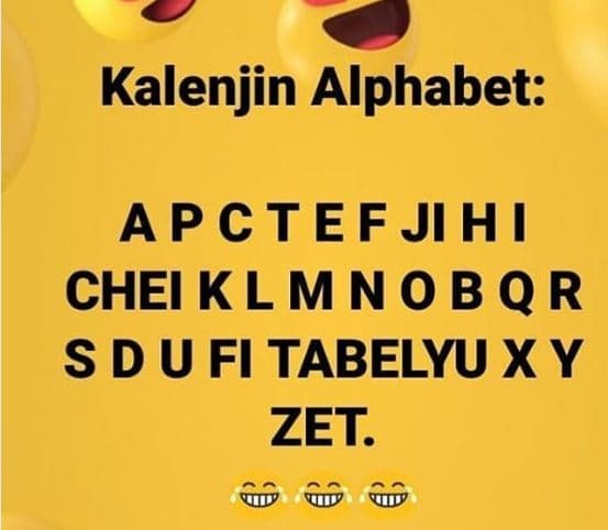 Kalenjin alphabet apctefjihi chei klmno b qr s d u fi tabelyu x y zet.