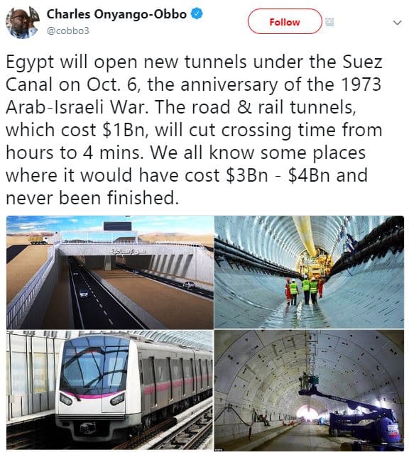 Charles onyangoobbo cobbo3 follow egypt will open new tunnels under the suez can