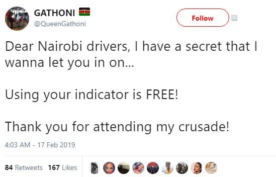 Gathoni queengathoni follow dear nairobi drivers, have a secret that wanna let y