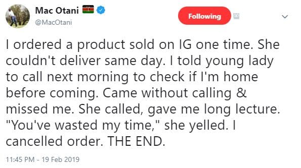 Mac otani macotani following ordered a product sold on ig one time. she couldn't