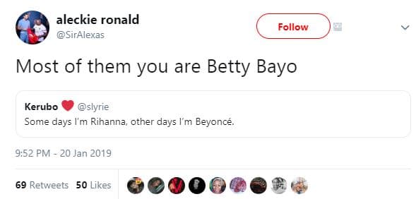 Aleckie ronald siralexas follow most of them you are betty bayo kerubo slyrie so