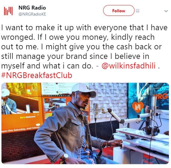 Nrg radio i nrgradioke follow want to make it up with everyone that have wronged