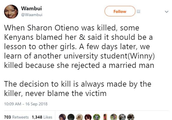 Wambui waambui follow when sharon otieno was killed, some kenyans blamed her sai