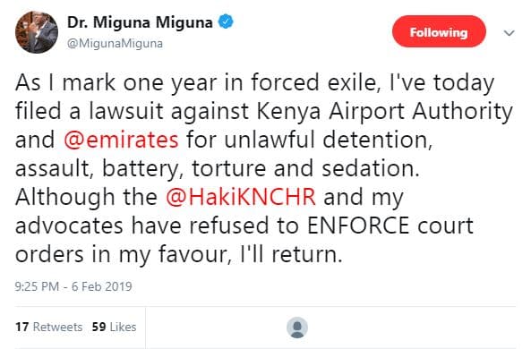 Dr. miguna miguna migunamiguna following as mark one year in forced exile, i've