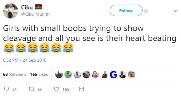 Ciku ciku_muriithi follow girls with small boobs trying to show cleavage and all