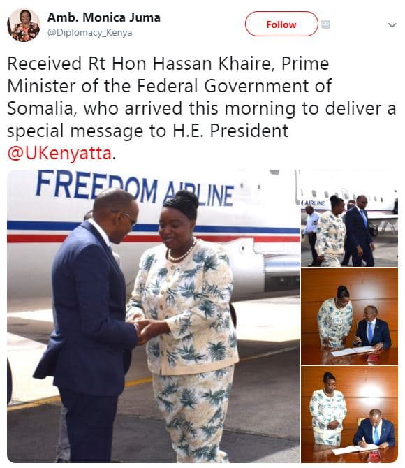 Amb. monica juma diplomacy_kenya follow received rt hon hassan khaire, prime min