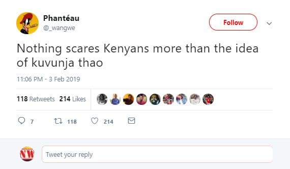 Phantéau wangwe follow nothing scares kenyans more than the idea of kuvunja thao