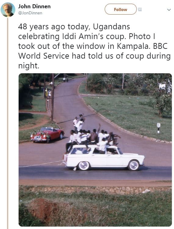 John dinnen jondinnen follow 48 years ago today, ugandans celebrating iddi amin'