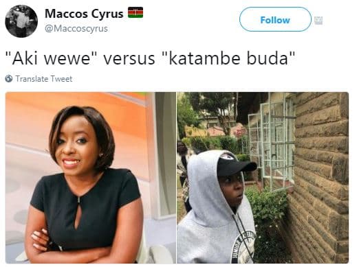Maccos cyrus maccoscyrus follow aki wewe versus 'katambe buda' translate tweet