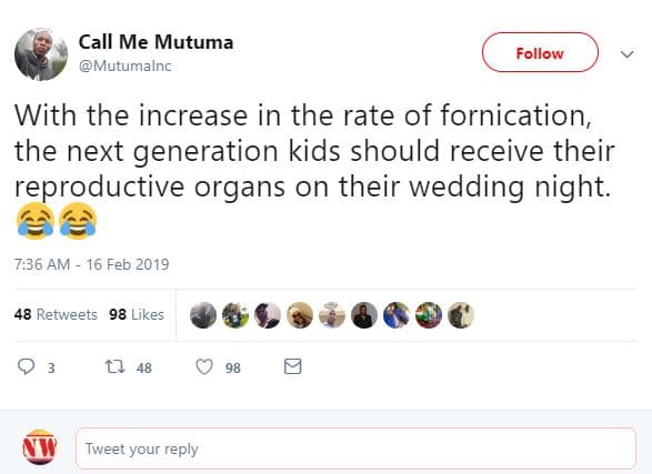 Call me mutuma mutumalnc follow with the increase in the rate of fornication, th