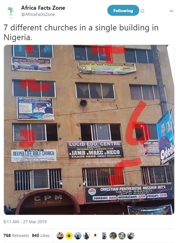 Africa facts zone africafactszone following 7 different churches in a single bui