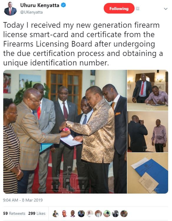 Uhuru kenyatta ukenyatta following today received my new generation firearm lice