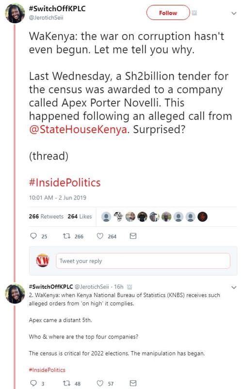 Switchoffkplc jerotichseii follow wakenya the war on corruption hasn't even begu