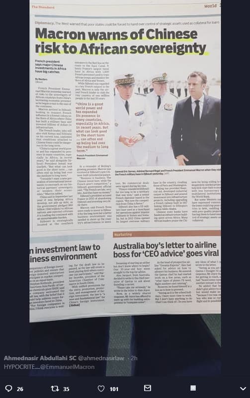 Dioloric acullaroaiorlonn macron warns of chinese riskto african sovereignty fen